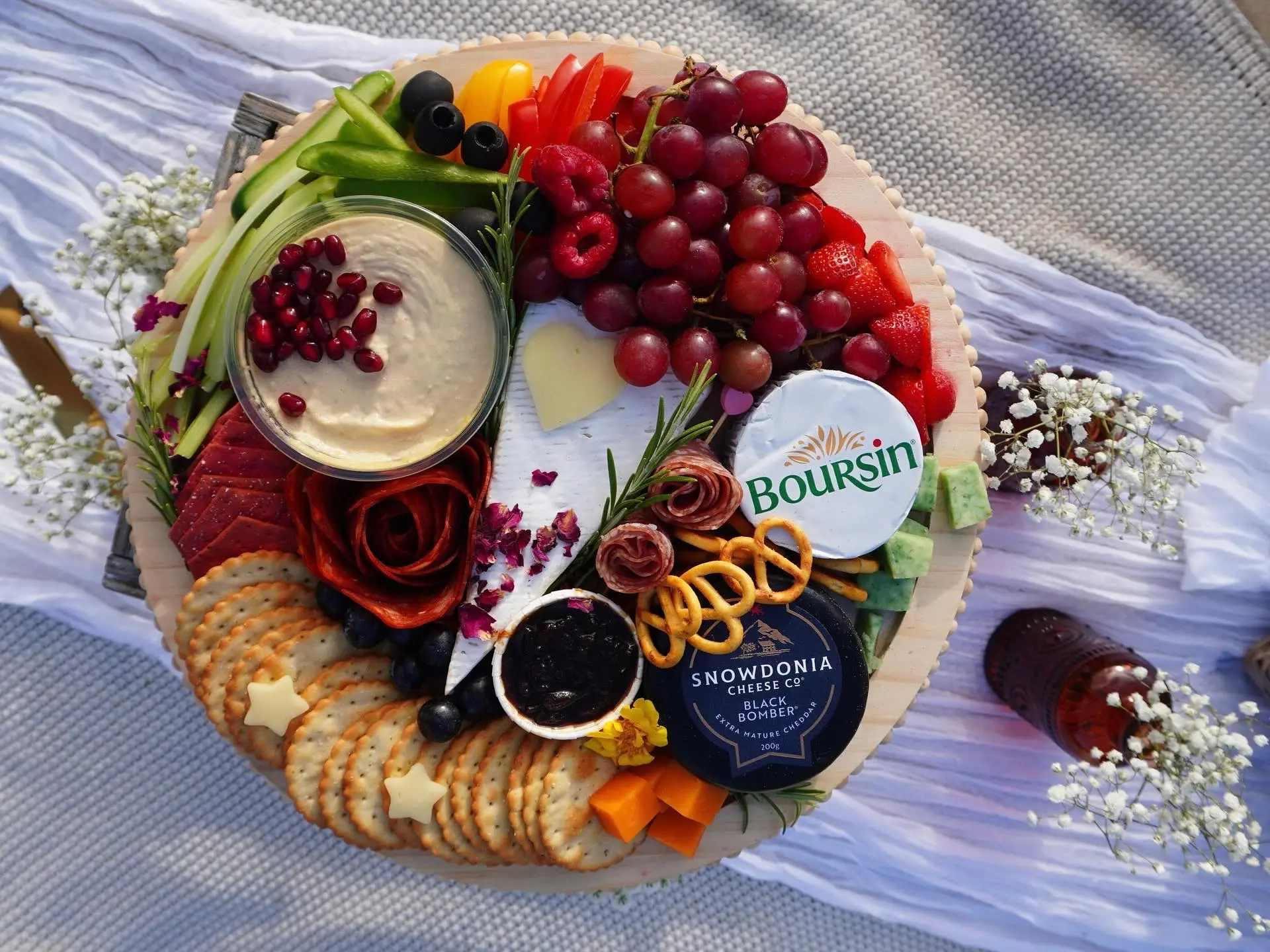 A beautifully styled grazing board by Graze and S'more for a wedding at Millbrook Estate, Devon