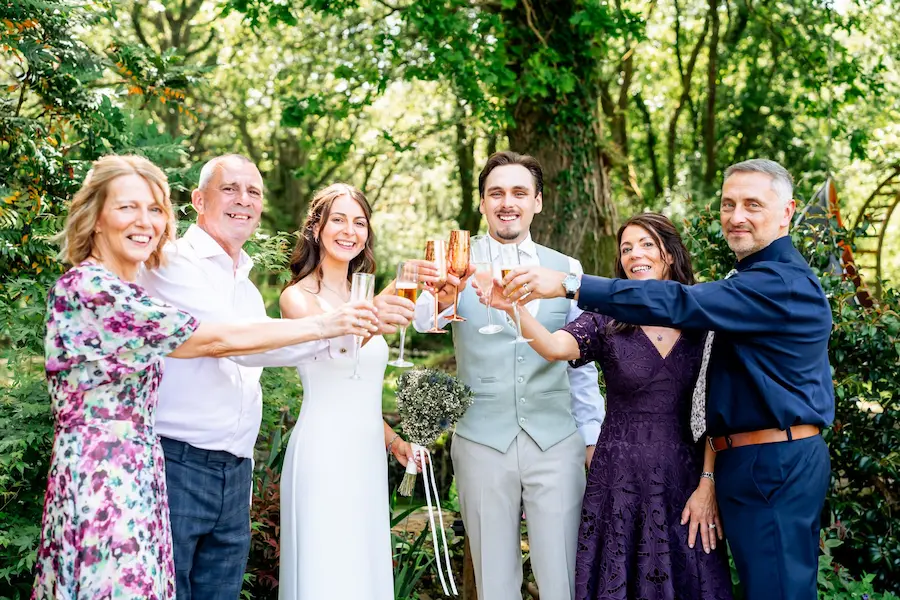 A micro wedding with 4 guests and bride and groom
